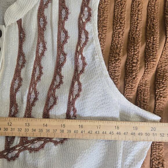 Cache Women Silk Metallic Sheer Lace Button Top L Boho Western Prairie Victorian - Picture 9 of 10